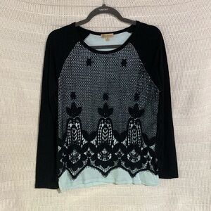 Democracy black lace and mint green blouse Medium